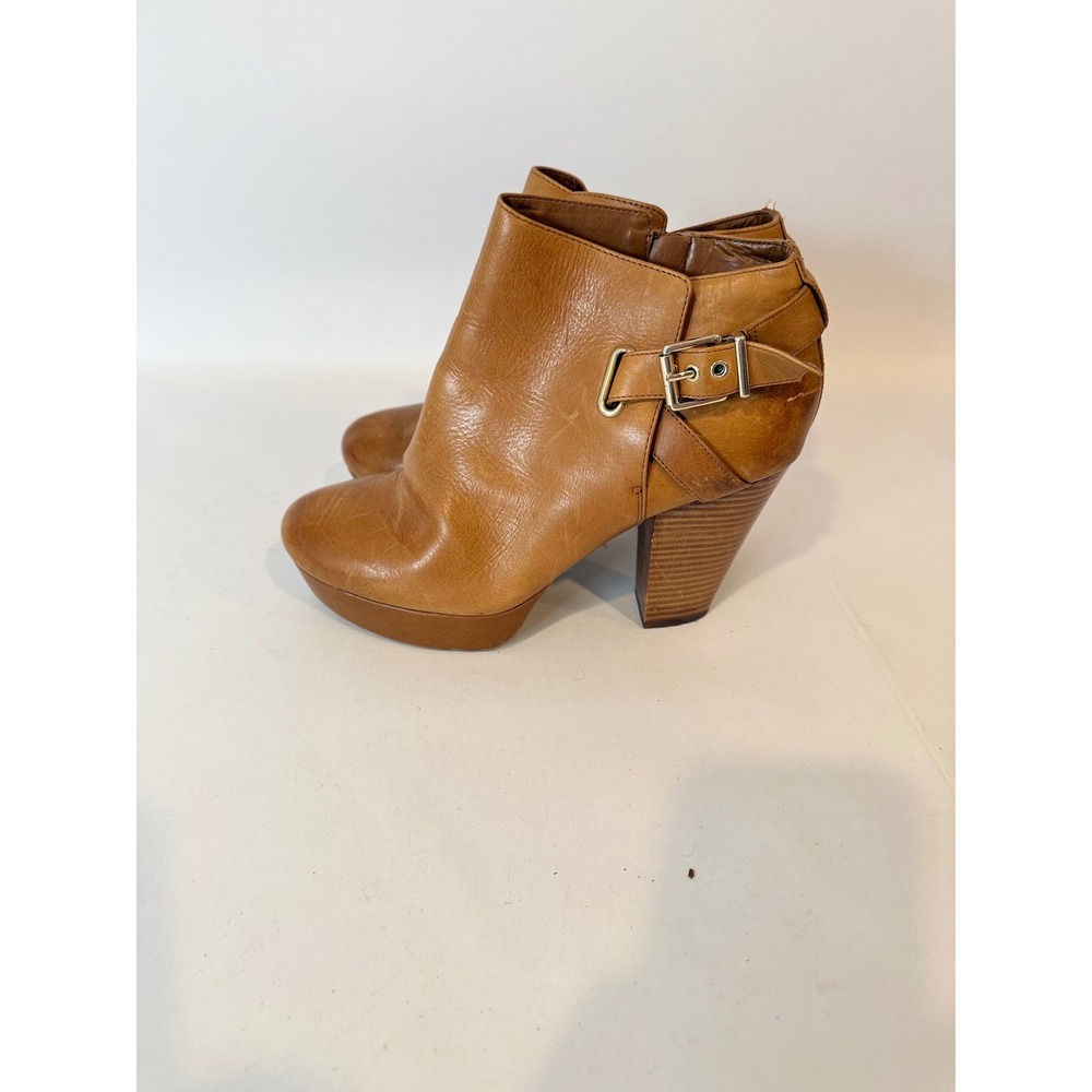 Gianni Bini Tan Leather Platform Ankle Boots‎ Buckle Detail Size 9M